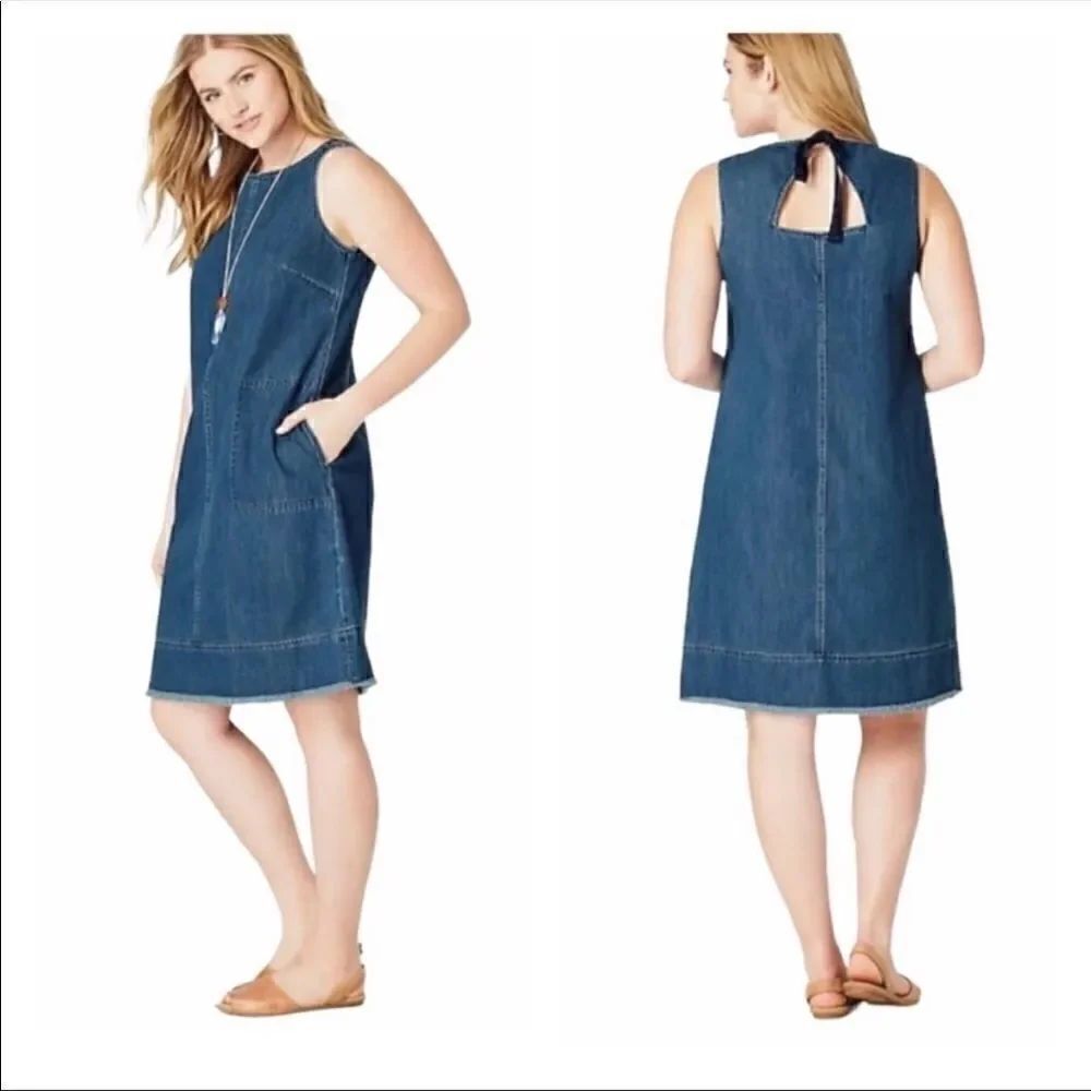 J. Jill | Denim Sleeveless Raw Hem Tie Dress | S